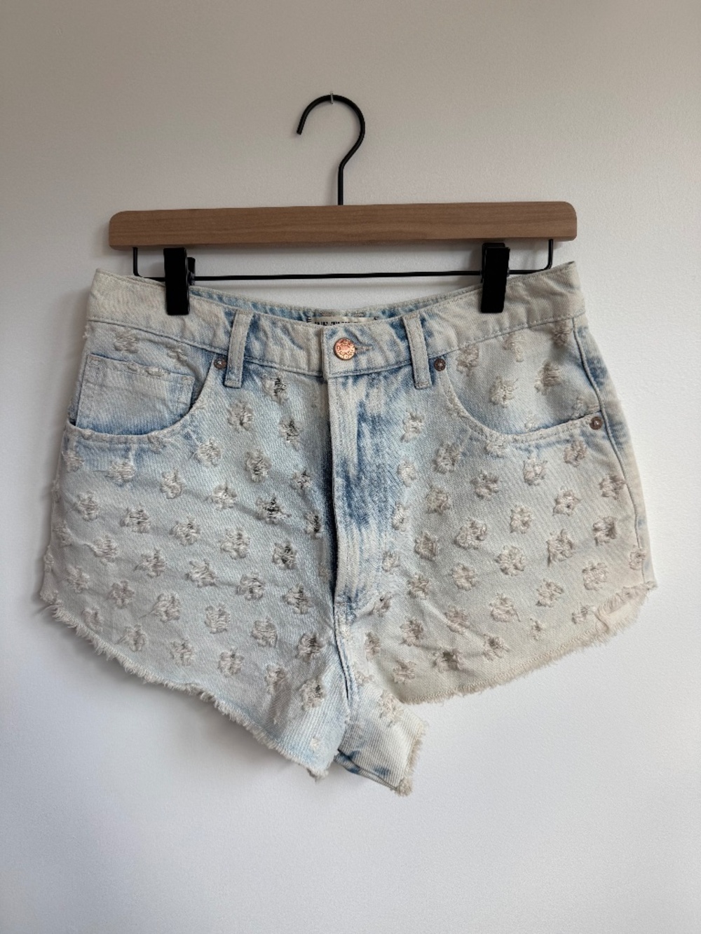 We The Free by Free People Distressed Polka Dot Denim Shorts